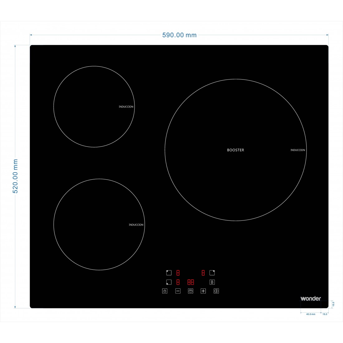 Placa Inducción - Wonder WDI023, 3 Zonas, 60 cm, Negro, Sin Marco