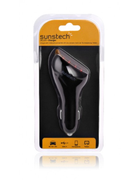 Cargador - Sunstech DCU31, Coche, 4 USB, Negro