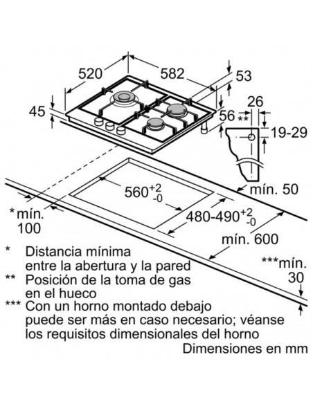 Placa Gas - Balay 3ETX563HB, 3 Zonas, 60 cm, Negro, Sin Marco