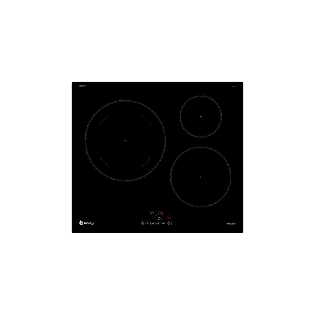 Placa Inducción - Balay 3EB865ERS, 3 Zonas, 60 cm, Negro, Sin Marco
