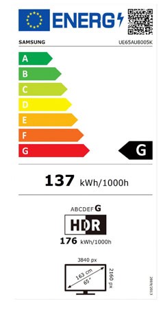 Etiqueta de Eficiencia Energética - UE65AU8005