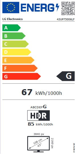 Etiqueta de Eficiencia Energética - 43UP75006LF