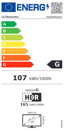 Etiqueta de Eficiencia Energética - OLED55G16LA