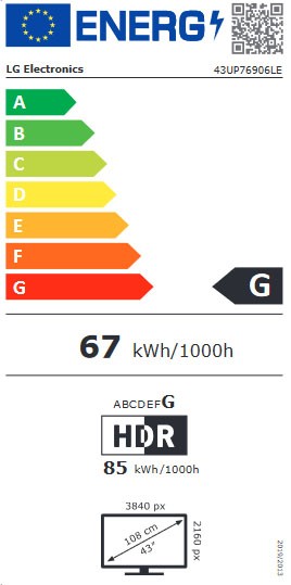 Etiqueta de Eficiencia Energética - 43UP76906LE