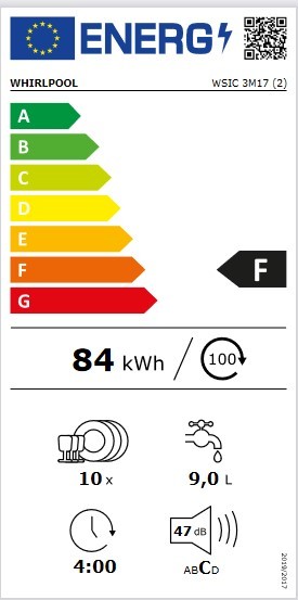 Lavavajillas 45 cm integrable Whirlpool WSIC3M17, 10 cubiertos, F en