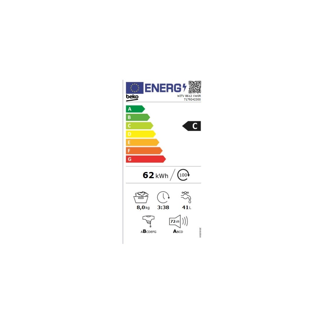 Lavadora integrable Beko 8 kg / 1.200 rpm - WITV 8612 XW0R