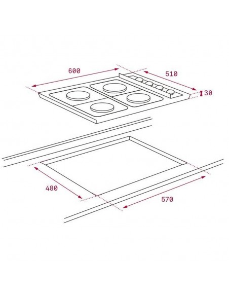 Placa Gas - Teka E/60.3 4G AL, Cuatro...