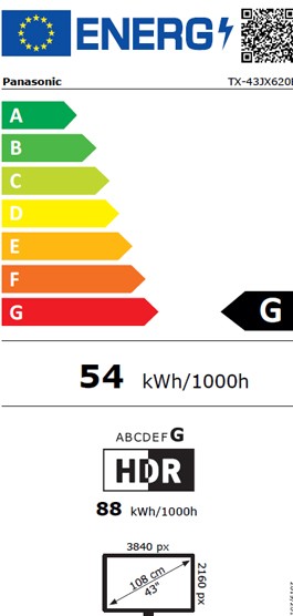 Etiqueta de Eficiencia Energética - TX-43JX620E