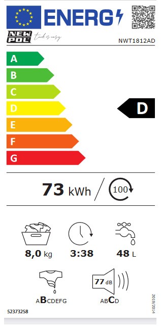 Etiqueta de Eficiencia Energética - NWT1812AD