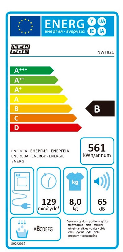 Etiqueta de Eficiencia Energética - NWT82C