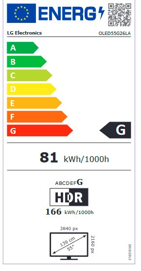 Etiqueta de Eficiencia Energética - OLED55G26LA