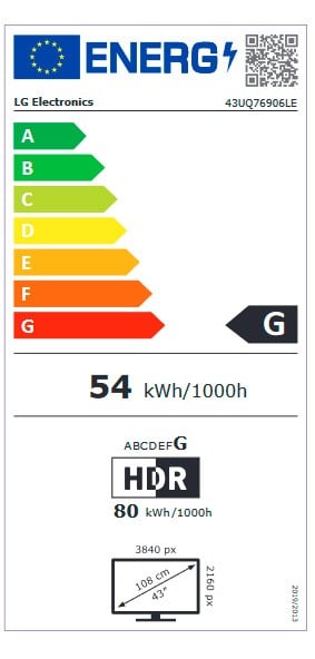Etiqueta de Eficiencia Energética - 43UQ75006LF