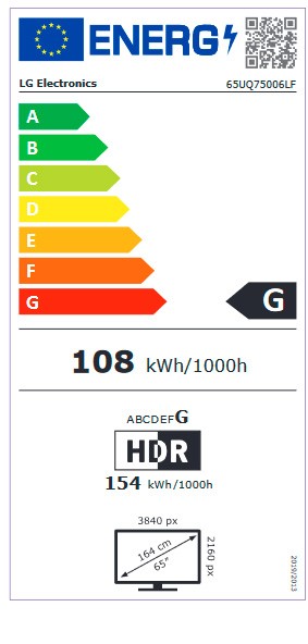 Etiqueta de Eficiencia Energética - 65UQ75006LF