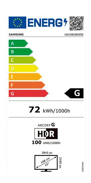 Etiqueta de Eficiencia Energética - UE43BU8000