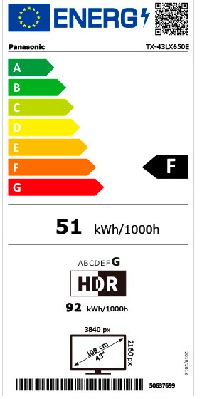 Etiqueta de Eficiencia Energética - TX-43LX650E
