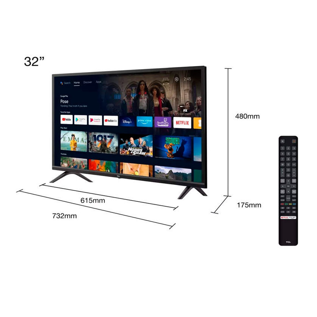 TV LED - TCL 32S5200, 32 pulgadas, HD, Android 11, Negro