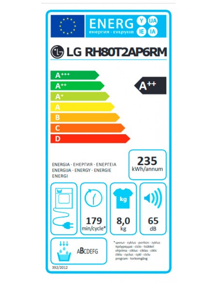 LG RH80T2AP6RM - Secadora bomba de calor A++ 8 kg Blanco - Electromax