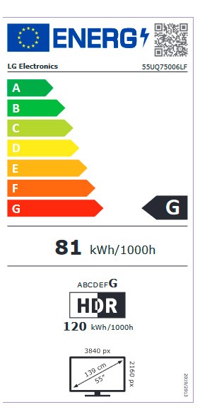 Etiqueta de Eficiencia Energética - 55UQ75006LF