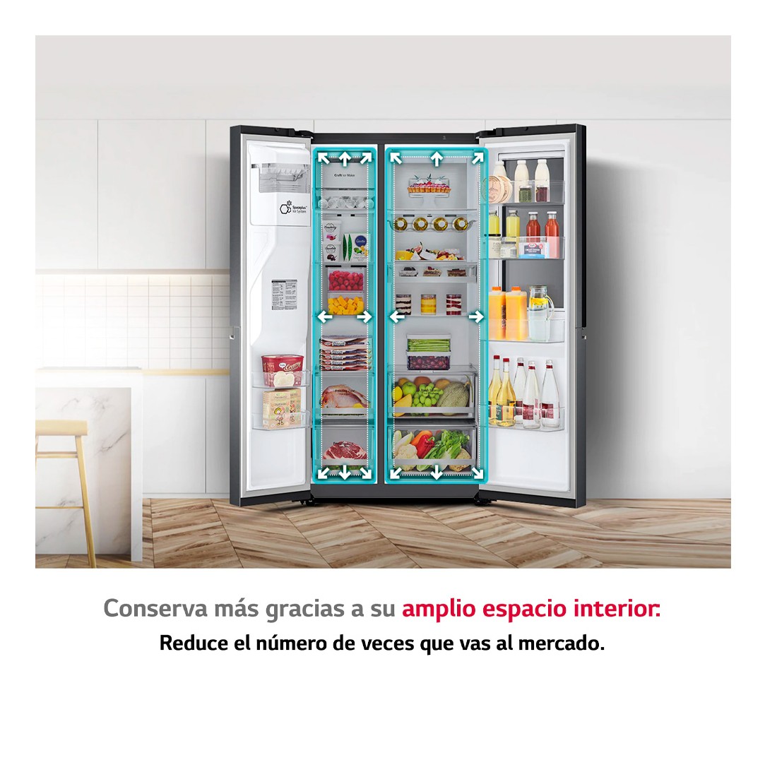 Frigorífico Americano - LG GSXV90MCDE, No Frost, 517 litros, 1.79 metros, Instaview  Door-In-Door con Craft Ice, Negro