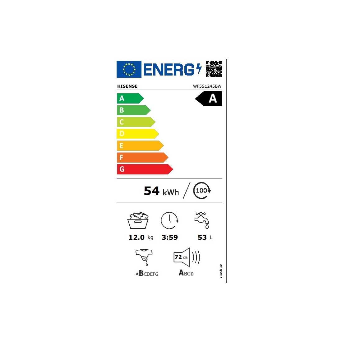 Lavadora Hisense 12 kg / 1.400 rpm, función vapor - WF5S1245BW