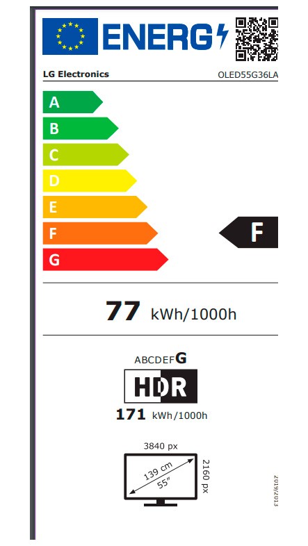 Etiqueta de Eficiencia Energética - OLED55G36LA