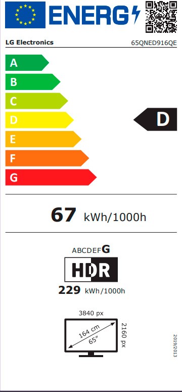 Etiqueta de Eficiencia Energética - 65QNED916QE