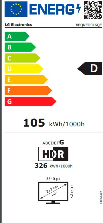 Etiqueta de Eficiencia Energética - 86QNED916QE