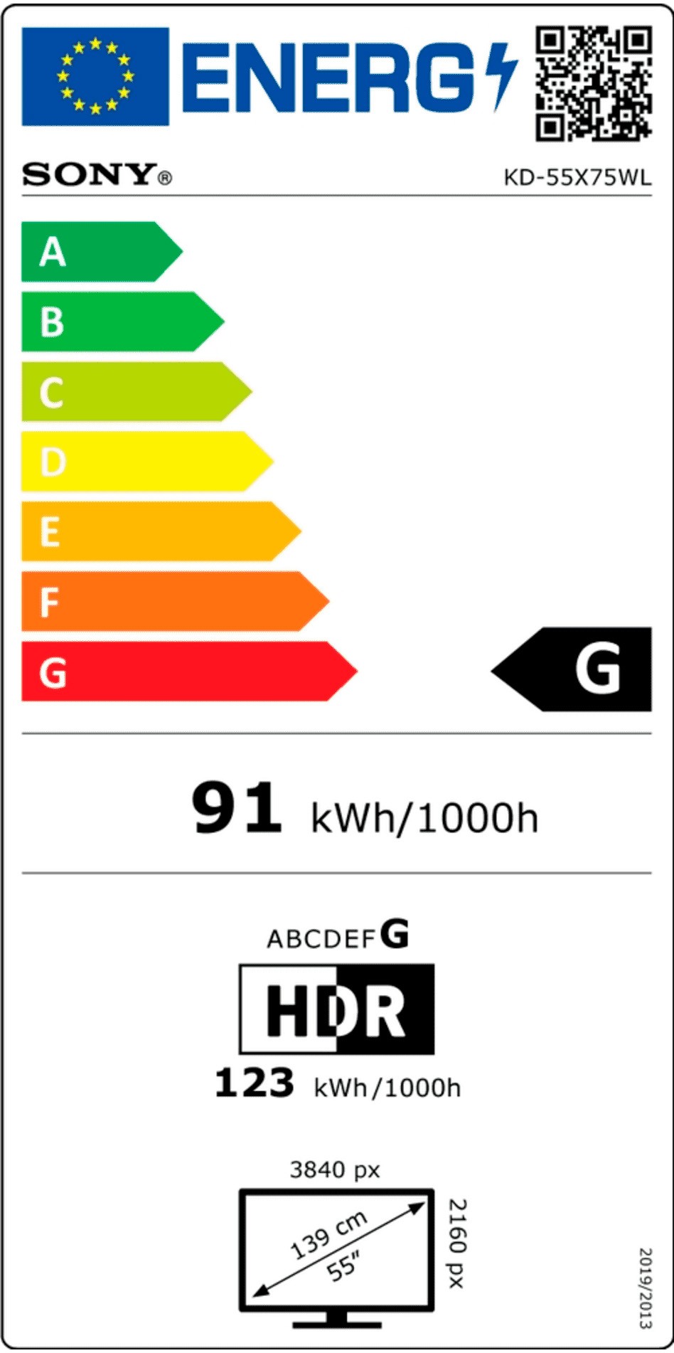 Etiqueta de Eficiencia Energética - KD55X75WLAEP