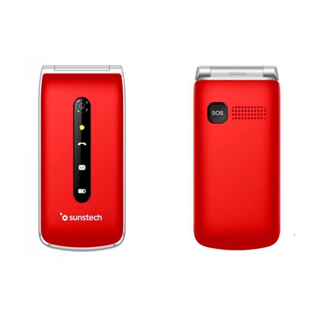 Teléfono Móvil - Sunstech CELT18RD, Rojo, Especial Personas Mayores,  Pantalla LCD color de 2.4