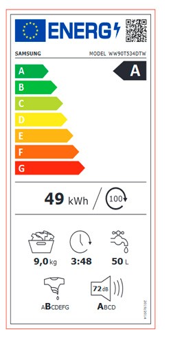 Etiqueta de Eficiencia Energética - WW90T534DTW/S3
