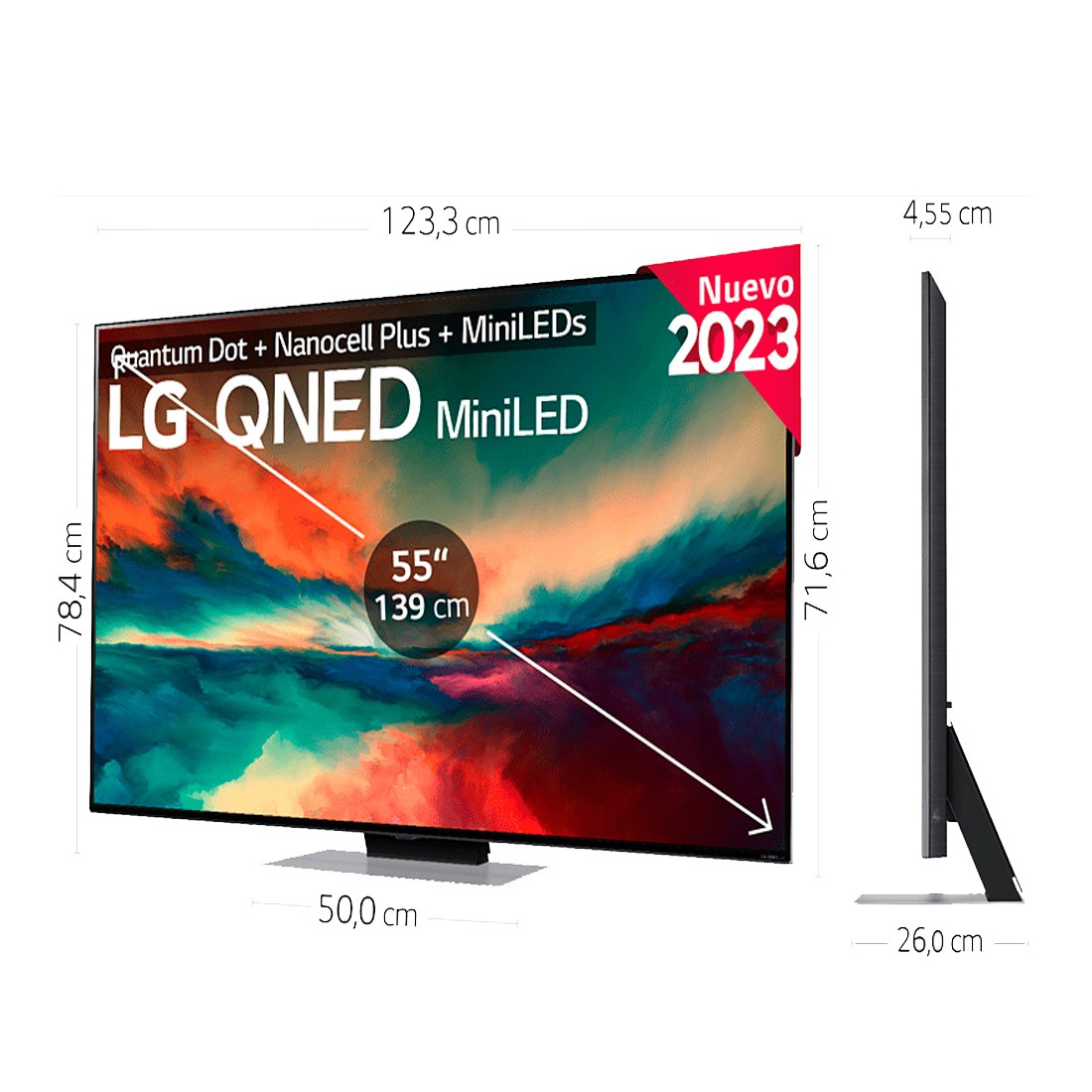TV LED 55  LG 55NANO826QB, UHD 4K, Procesador Inteligente α5 Gen5 AI  Processor 4K, Smart TV, Negro