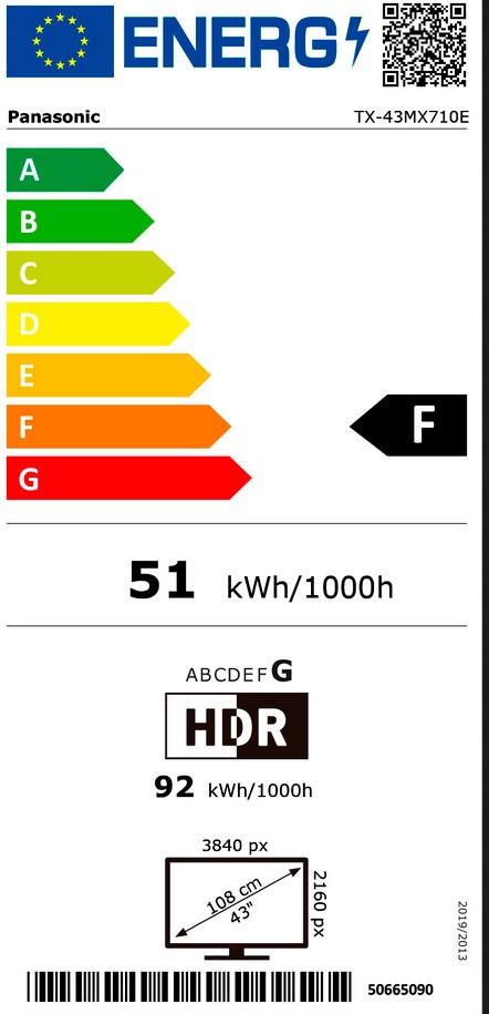 Etiqueta de Eficiencia Energética - TX-43MX710E