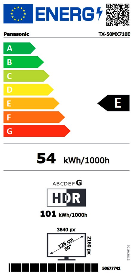 Etiqueta de Eficiencia Energética - TX-50MX710E