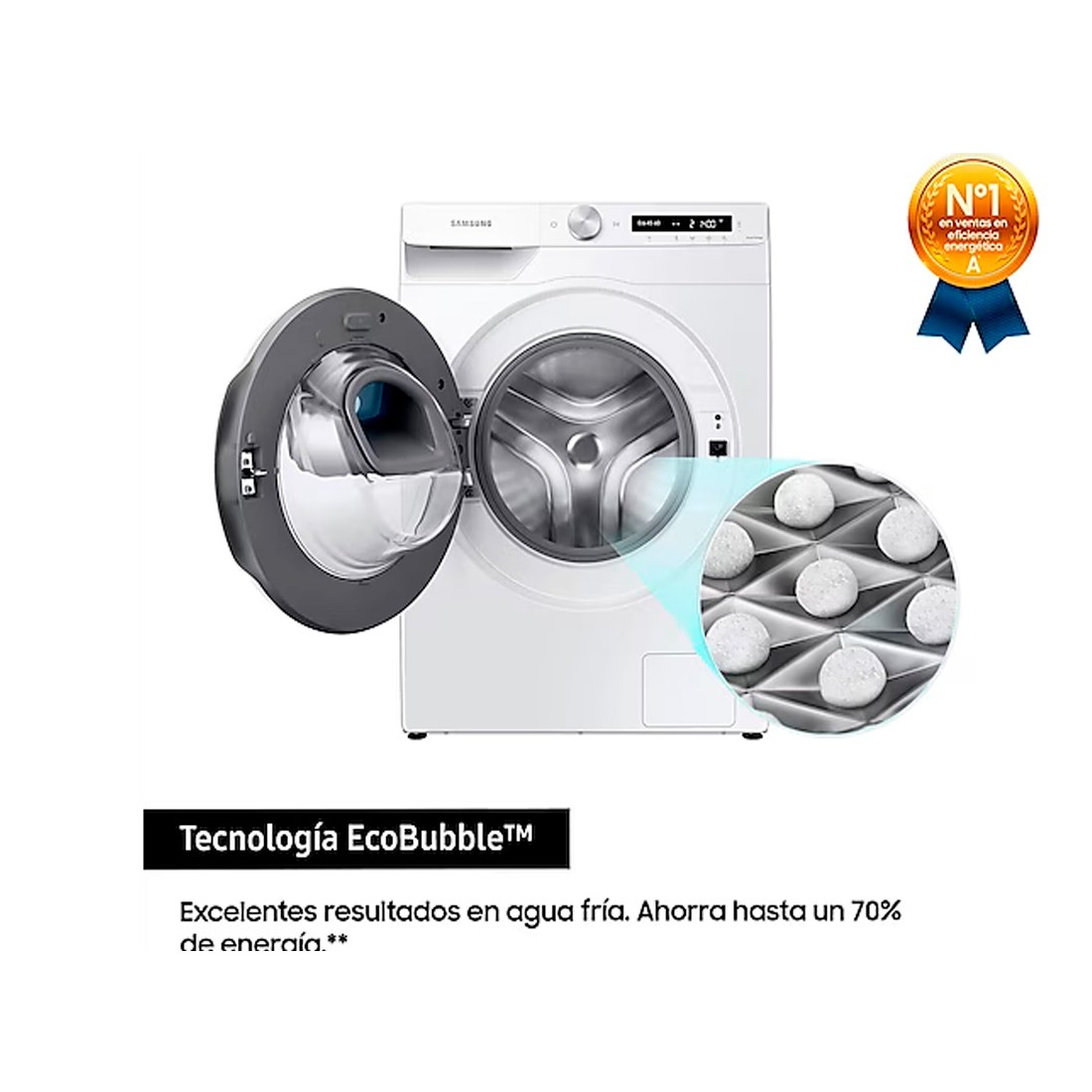 Lavadora Libre Instalación - Samsung WW90T554DTW/S3 , 9 kg, 1400 rpm, Blanco,  AddWash