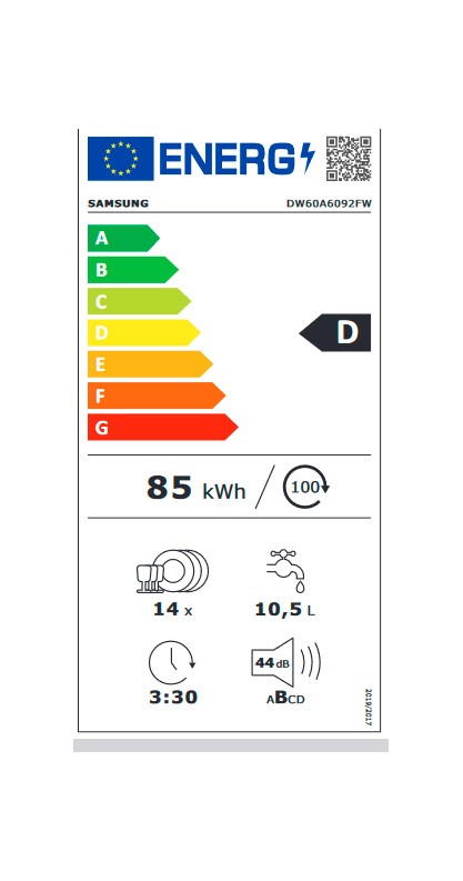 Etiqueta de Eficiencia Energética - DW60A6092FW/EF