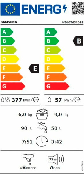 Etiqueta de Eficiencia Energética - WD90T654DBE/S3