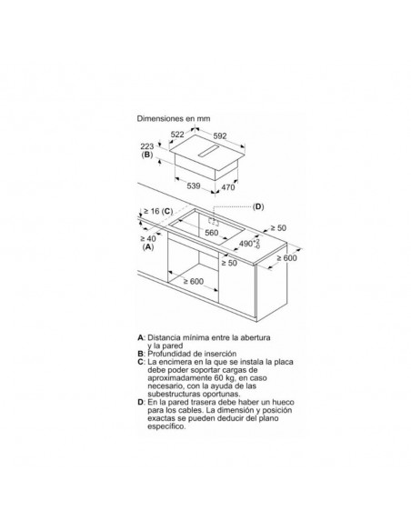 Placa Inducción Balay 3EBC961ER con extractor integrado, 60cm, 4 zonas, 622 m³/h, Clase B