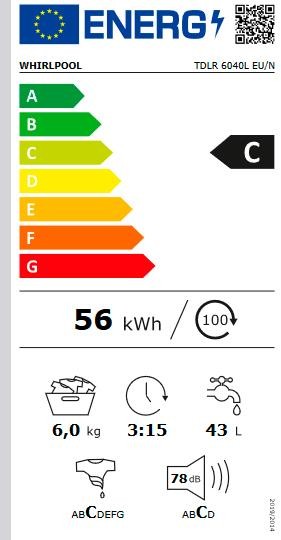 Lavadora Carga Superior Whirlpool TDLR6040EU, Clase C, 6 KG, 1000 RPM, Lavadoras  carga superior