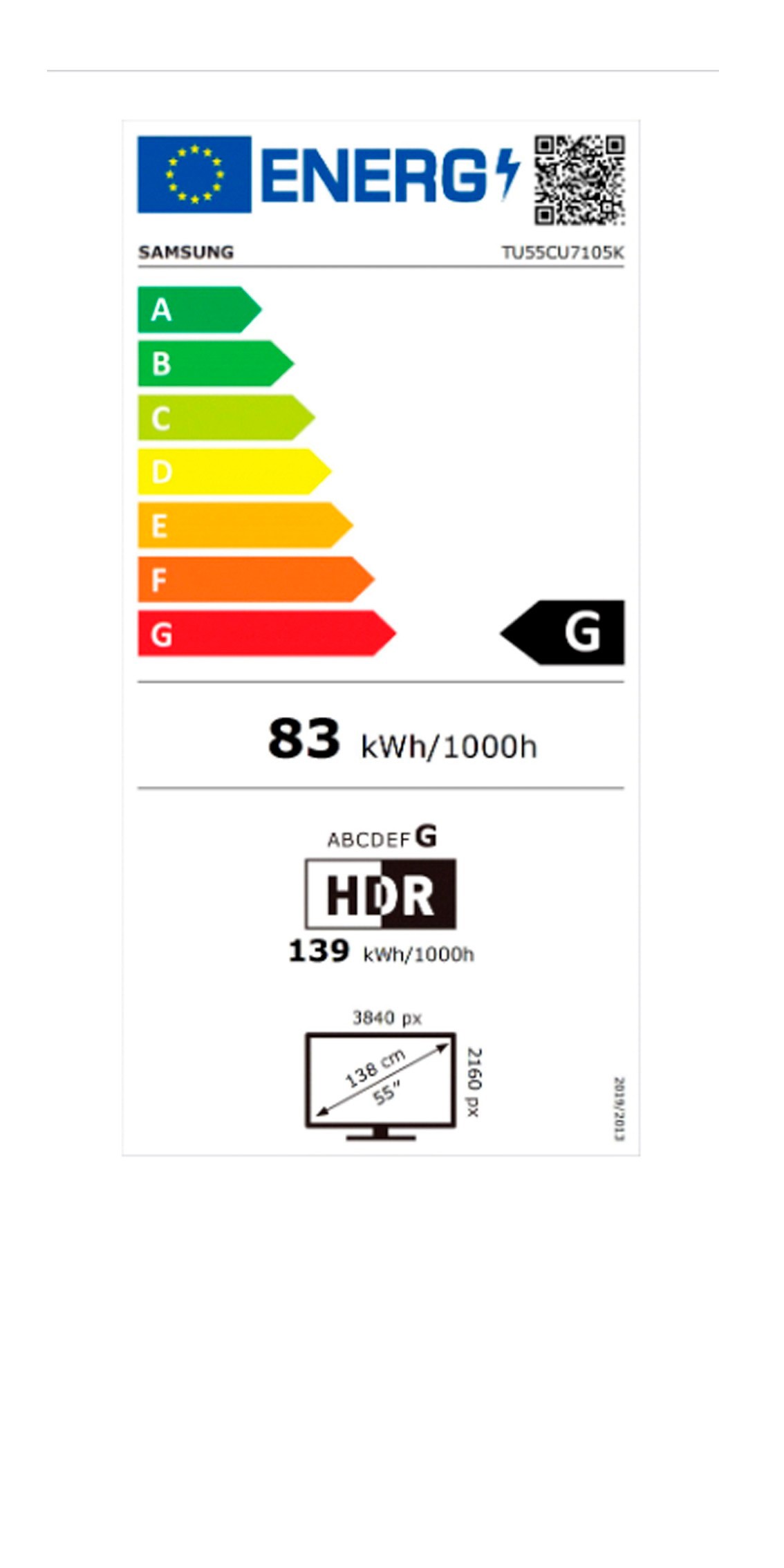 Etiqueta de Eficiencia Energética - TU55CU7105KXXC