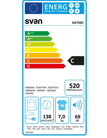 Secadora Evacuación - Svan SSE700C, 7...
