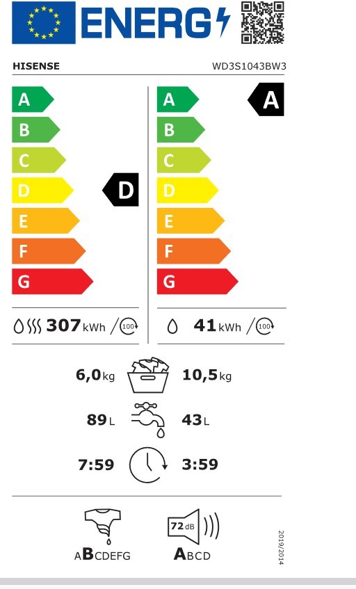Etiqueta de Eficiencia Energética - WD3S1043BW3