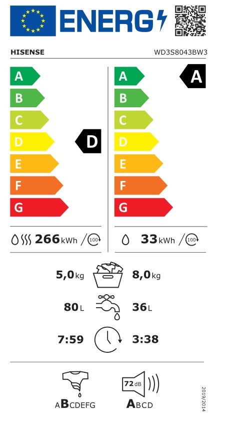 Etiqueta de Eficiencia Energética - WD3S8043BW3