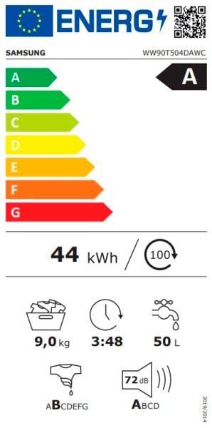 Etiqueta de Eficiencia Energética - WW90T504DAWCS3