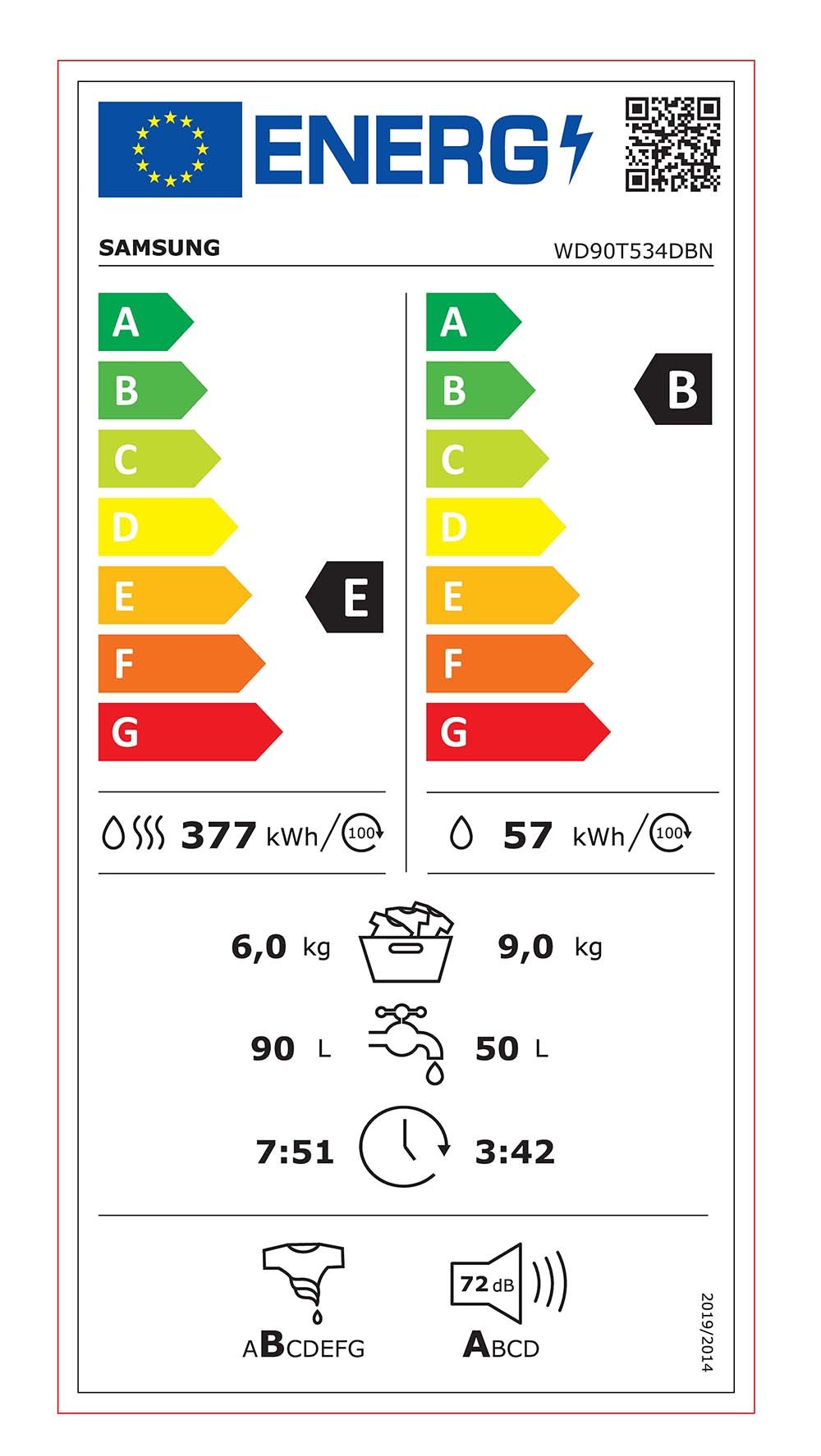 Etiqueta de Eficiencia Energética - WD90T534DBNS3