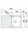 Fregadero Sobre Encimera -  Mepamsa Cuadro 79.50, 1 Cubeta, Escurridor, Reversible, Inox