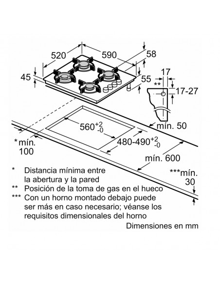 Placa Gas - Balay 3ETG464MB, 4 Zonas,...