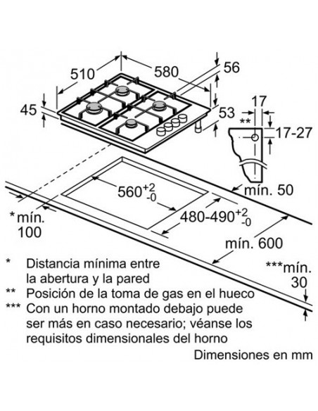 Placa Gas - Balay 3ETX464MB, 4 Zonas,...
