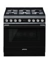 Cocina Gas y Eléctrica - Smeg CPF9GPBL, 90 cm, 6 fuegos, Negro