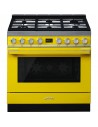 Cocina Gas y Eléctrica - Smeg CPF9GPYW, 90 cm, 6 fuegos, Amarillo