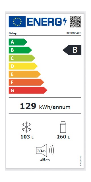 Etiqueta de Eficiencia Energética - 3KFB864XE